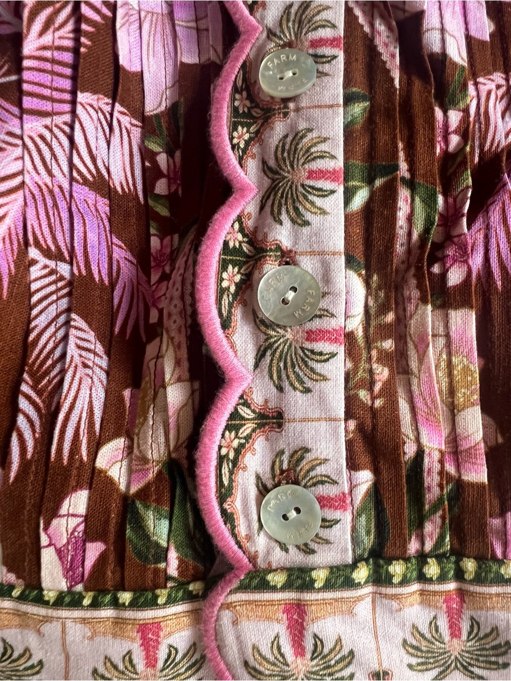 FARM Rio Brown Romper with Tropical Floral Scallop Trim - Picture 2 of 4